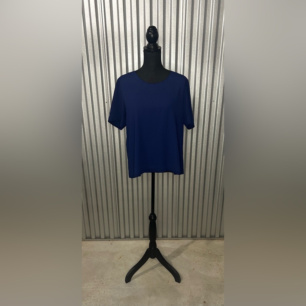 Women’s Designer CROSBY by Mollie Burch Blue Polyester Short Sleeve Blouse Large